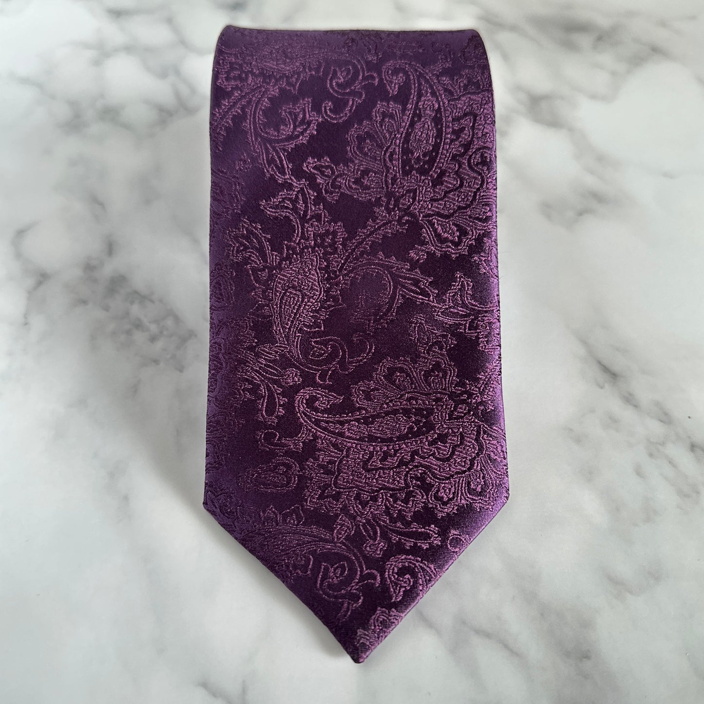 American made purple silk necktie with paisley pattern