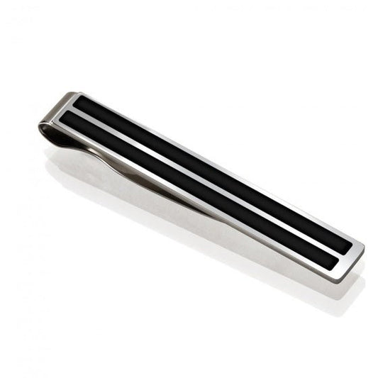 stainless steel tie bar with black enamel inlay made in America