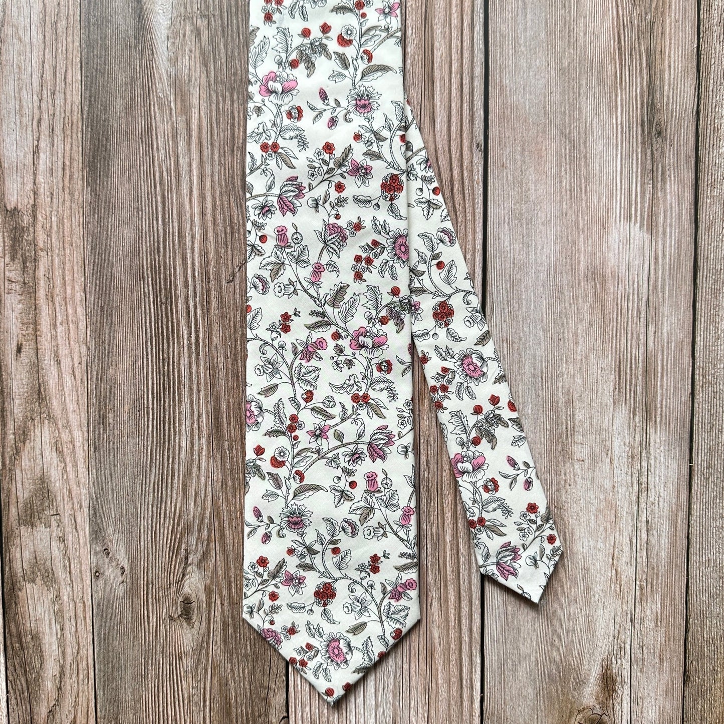 White floral tie made in America