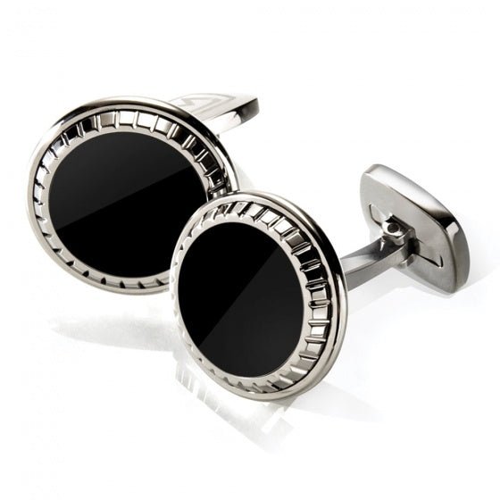 Stainless steel cufflinks with black enamel inlay made in America