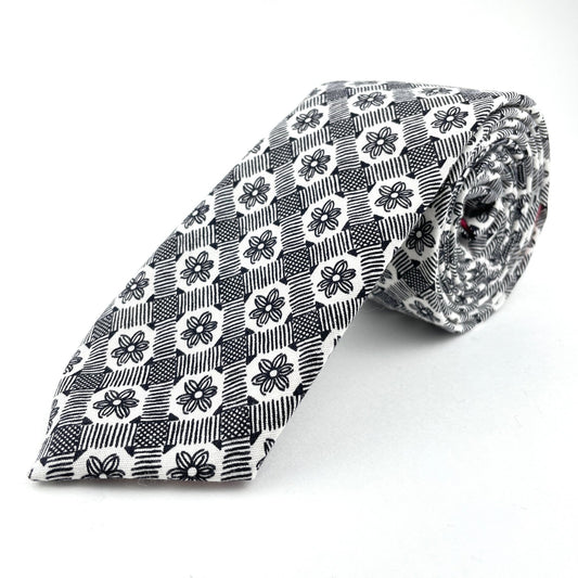 Floral pattern black and white tie made in America