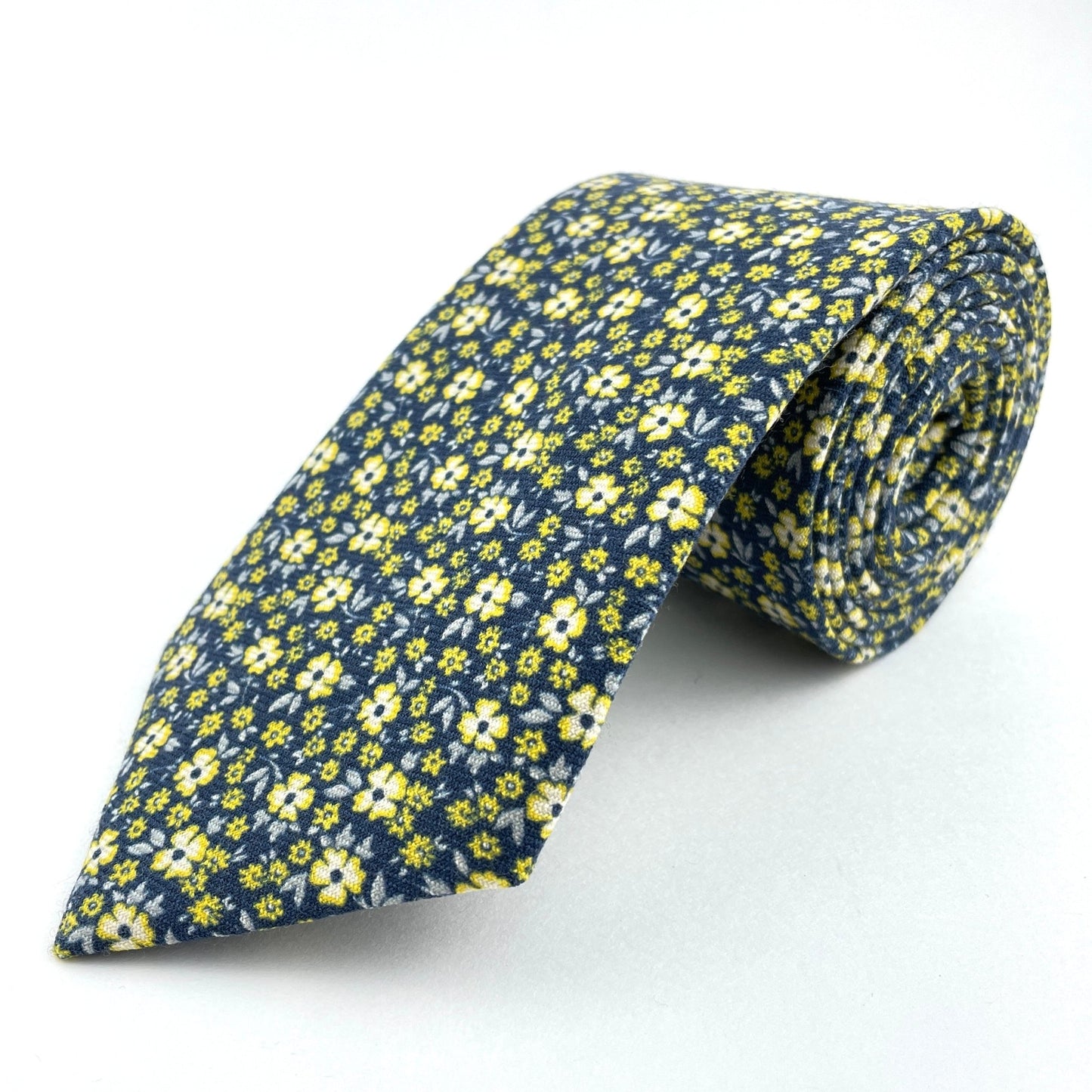 Blue wool tie with green flowers made in America